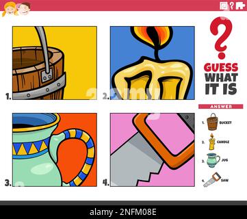 Cartoon illustration of educational game of guessing the objects for children Stock Vector