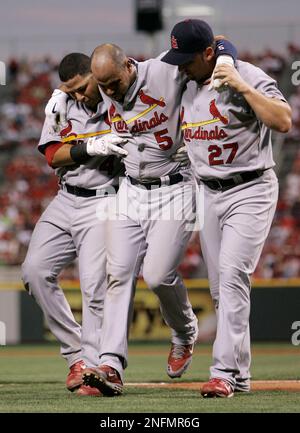 St. Louis Cardinals (L to R) Yadier Molina and Rafael Furcal along