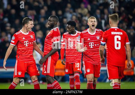 Paris, France. 14th Feb, 2023.  Benjamin Pavard (Muenchen), Dayot Upamecano (Muenchen), Alphonso Davies (Muenchen), Matthijs de Ligt (Muenchen), Joshu Stock Photo