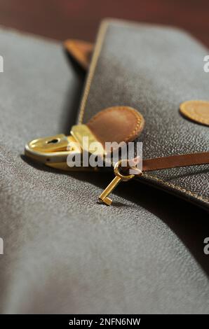 brown leather briefcase with key Stock Photo