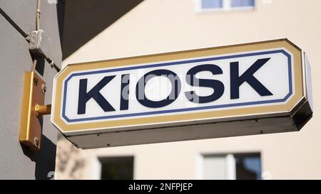 kiosk sign on building exterior in Germany - a kiosk is a small shop or retail store Stock Photo