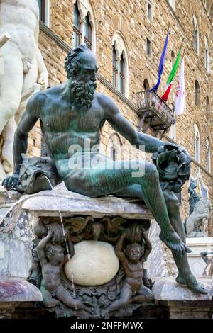 FLORENCE, TUSCANY/ITALY - OCTOBER 19 : Detail from the Fountain of Neptune statue Piazza della Signoria in front of the Palazzo Vecchio Florence on Stock Photo