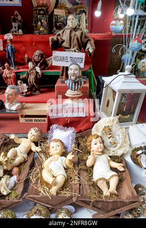 Naples Campania Italy. Statues figurines of the Christmas Nativity Scene in the artisan workshops of Via Gregorio armeno Stock Photo