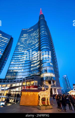 Milan Italy, Porta Nuova District. Gae Aulenti Square. Unicredit Tower Stock Photo