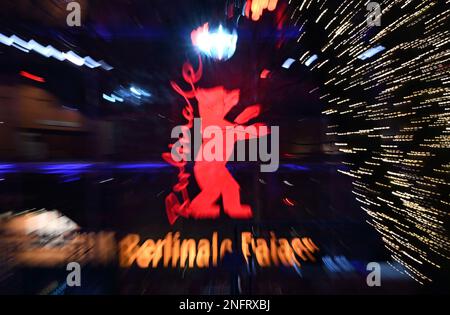 Berlin, Germany. 17th Feb, 2023. The Berlinale logo can be seen at the Berlinale Palast. The Berlinale is one of the major film festivals and lasts until February 26, 2023. Credit: Jens Kalaene/dpa/Alamy Live News Stock Photo
