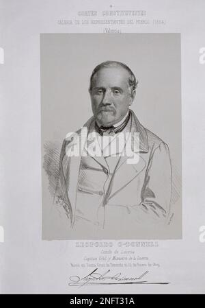 CORTES CONSTITUYENTES - GALERIA DE LOS REPRESENTANTES DEL PUEBLO (1854) - LITOGRAFIA DE LEOPOLDO O'DONNELL. Author: JOSE VALLEJO Y GALEAZO. Location: CONGRESO DE LOS DIPUTADOS-ARCHIVO. MADRID. SPAIN. LUCENA CONDE DE. LEOPOLDO O DONNELL (1809-1867) I DUQUE DE TETUAN. LEOPOLDO ODONNELL (1809/1867) I DUQUE DE TETUAN. Stock Photo