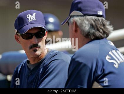 Milwaukee Brewers pitching coach Mike Maddux waits for the game to