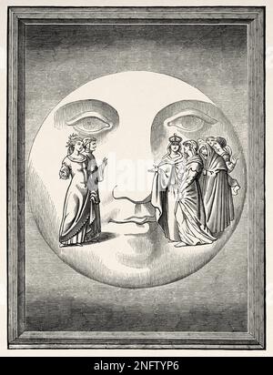 Dante and Beatrice transported to the moon. Miniature executed by