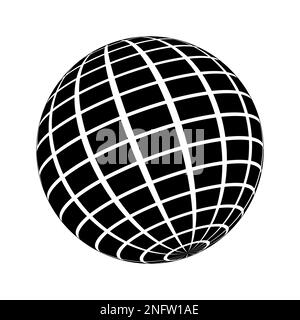 3D sphere wireframe icon in brutalism style. Orbit model, spherical shape, grid ball. Earth globe figure with longitude and latitude, parallel and Stock Vector