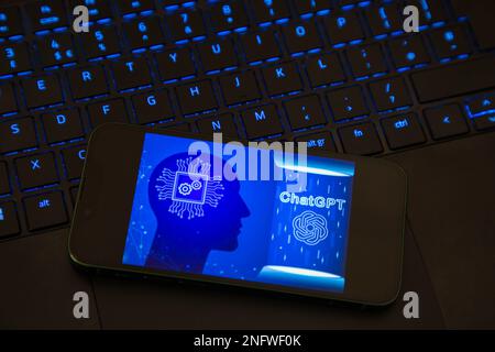iPhone with AI Chat GPT logo Stock Photo