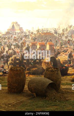 Istanbul, Turkey. 07 April 2015: Fall of Constantinople Captured by Mehmet. Panorama Museum 1453. Details of the final assault of Constantinople. Stock Photo