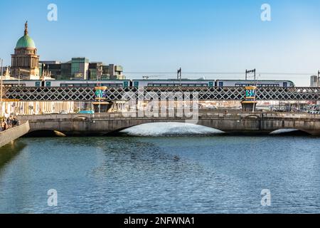 The Talbot Memorial Bridge and the Railway Bridge over the River Liffey, Dublin, Ireland Stock Photo