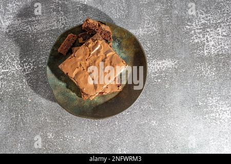 A delicious homemade chocolate brownie over table, delicious tasty dessert Stock Photo
