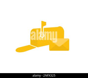 Open Mailbox with Letter outside logo design. Postal Service objects. Postal with envelope new message. Editable Clip Art vector design. Stock Vector