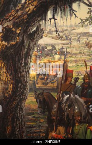 Istanbul, Turkey. 07 April 2015: Fall of Constantinople Captured by Mehmet. Panorama Museum 1453. Details of the final assault of Constantinople. Stock Photo