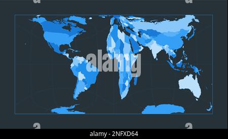 World Map. Gringorten square equal-area projection. Futuristic world illustration for your infographic. Nice blue colors palette. Vibrant vector illus Stock Vector