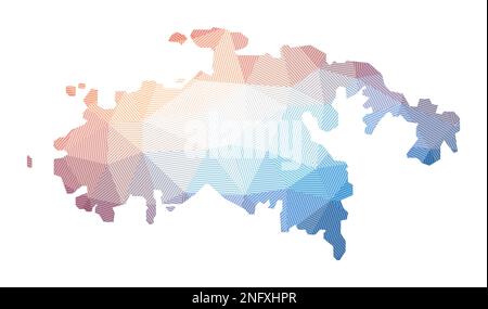 Map of Saint John. Low poly illustration of the island. Geometric design with stripes. Technology, internet, network concept. Vector illustration. Stock Vector