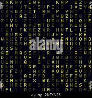Abstract Matrix background. Yellow filled alphabet letters background. Small sized seamless pattern. Appealing vector illustration. Stock Vector