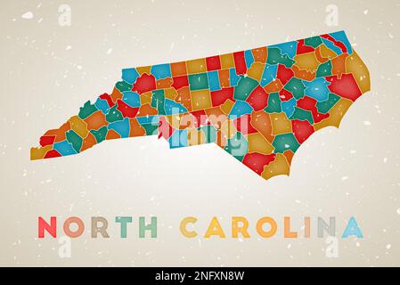 North Carolina vintage map. Grunge poster with map of the US state in ...