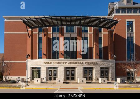 Oregon, Illinois - United States - February 13th, 2023: Exterior of the Ogle County Judicial Center Building in downtown Oregon, Illinois. Stock Photo