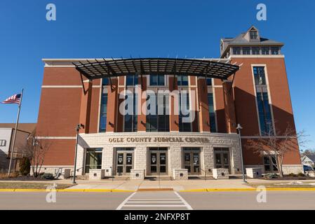 Oregon, Illinois - United States - February 13th, 2023: Exterior of the Ogle County Judicial Center Building in downtown Oregon, Illinois. Stock Photo