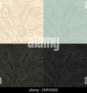 Topography patterns. Seamless elevation map tiles. Astonishing isoline background. Superb tileable patterns. Vector illustration. Stock Vector