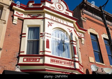 Oregon, Illinois - United States - February 13th, 2023: Exterior of old building and storefront in downtown Oregon, Illinois, USA. Stock Photo