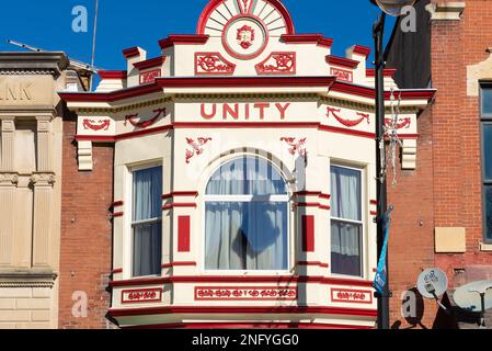 Oregon, Illinois - United States - February 13th, 2023: Exterior of old building and storefront in downtown Oregon, Illinois, USA. Stock Photo