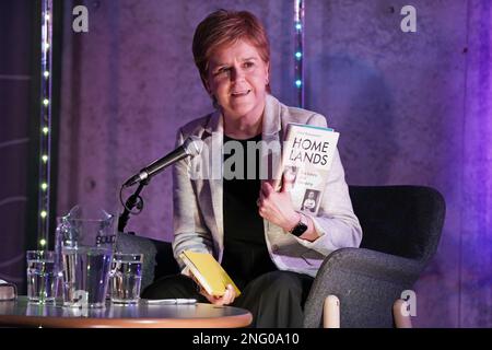 First Minister Nicola Sturgeon at the Paisley Book Festival in Renfrewshire, where she chaired a discussion with author Chitra Ramaswamy about her book Home Lands. Picture date: Friday February 17, 2023. Stock Photo