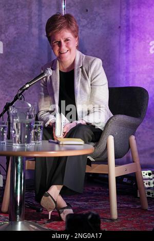 First Minister Nicola Sturgeon at the Paisley Book Festival in Renfrewshire, where she chaired a discussion with author Chitra Ramaswamy about her book Home Lands. Picture date: Friday February 17, 2023. Stock Photo