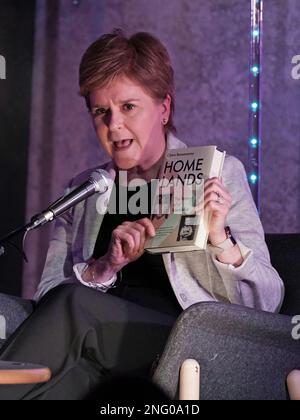 First Minister Nicola Sturgeon at the Paisley Book Festival in Renfrewshire, where she chaired a discussion with author Chitra Ramaswamy about her book Home Lands. Picture date: Friday February 17, 2023. Stock Photo