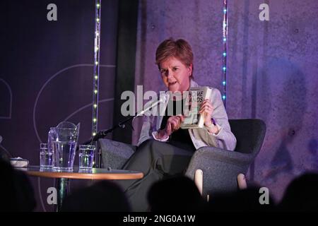 First Minister Nicola Sturgeon at the Paisley Book Festival in Renfrewshire, where she chaired a discussion with author Chitra Ramaswamy about her book Home Lands. Picture date: Friday February 17, 2023. Stock Photo