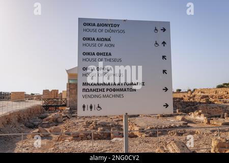 Directions sign in Paphos Archaeological Park in Paphos city, Cyprus island country Stock Photo