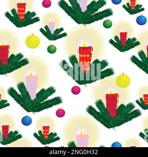 Christmas seamless with fir and candles on white background;vector Stock Vector