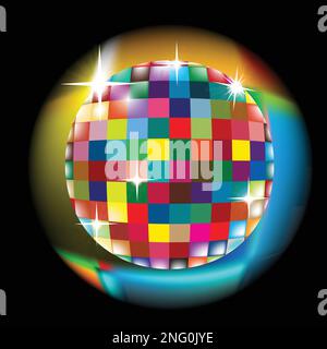 Colorful squared circle with glow effect; Discoball vector Stock Vector