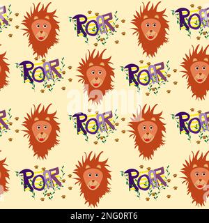Nice seamless lions pattern for kids with light background; vector Stock Vector