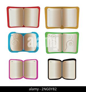 Open notebook collection on white background; vector illustration Stock Vector
