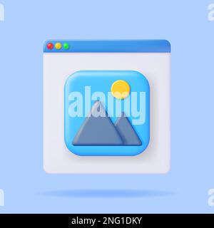 3D Gallery Icon in Browser Window Stock Vector