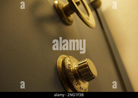 Close-up of an old bank safe with combination lock Stock Photo