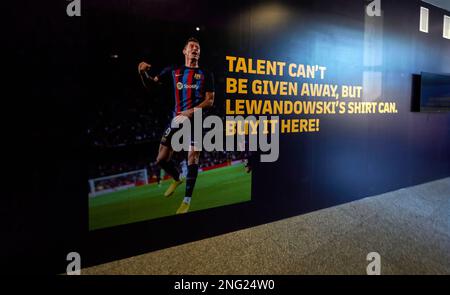 Visiting FC Barcelona museum at Camp Nou arena Stock Photo