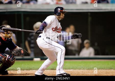 Cleveland Indians center fielder Kenny Lofton tosses his helmet after being  caught while trying to steal second in the first inning against the Kansas  City Royals on Friday, August 24, 2007, at