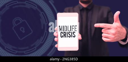 Writing displaying text Midlife Crisis. Word for Software development technique Decomposing an application Stock Photo