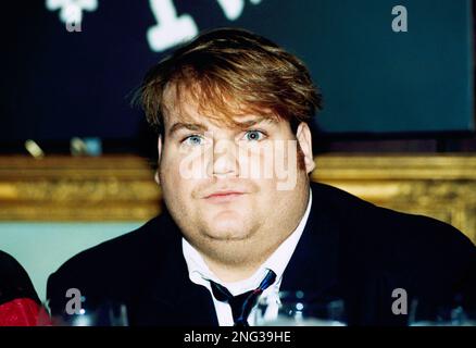 Comedian Chris Farley pictured on September 18, 1990. This was Farley's first years as a cast member of Saturday Night Live. (AP Photo/Richard Drew)