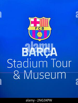 At the entrance to FC Barcelona museum and tour Stock Photo