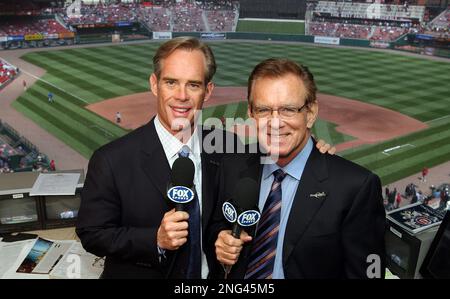 Cooperstown, United States. 03rd May, 2008. National Baseball Hall of Fame member Tim McCarver, shown in this May 3, 2008 file photo with broadcast partner Joe Buck, in St. Louis, has died in Memphis at the age of 81 on Thursday, February 16, 2023. McCarver was a member of the broadcast wing of the National Baseball Hall of Fame. File Photo by Bill Greenblatt/UPI Credit: UPI/Alamy Live News Stock Photo