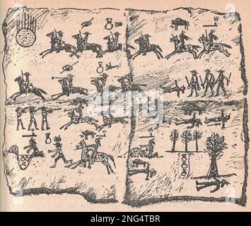 Black and white illustration shows the assault of one man by another ...
