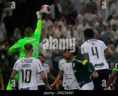 Sao Paulo, Brazil. 16th Feb, 2023. Weverton during a match between Corinthians and Palmeiras at Neo Quimica Arena in Sao Paulo, Brazil (Fernando Roberto/SPP) Credit: SPP Sport Press Photo. /Alamy Live News Stock Photo