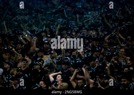 Sao Paulo, Brazil. 16th Feb, 2023. Fans during a match between Corinthians and Palmeiras at Neo Quimica Arena in Sao Paulo, Brazil (Fernando Roberto/SPP) Credit: SPP Sport Press Photo. /Alamy Live News Stock Photo