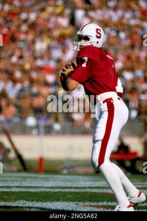 Stanford University quarterback John Elway is seen in action in