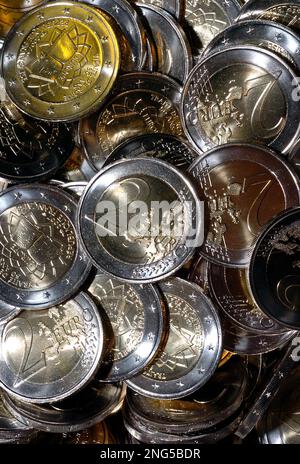 Euro dollar coins from France Spain Germany Stock Photo Alamy